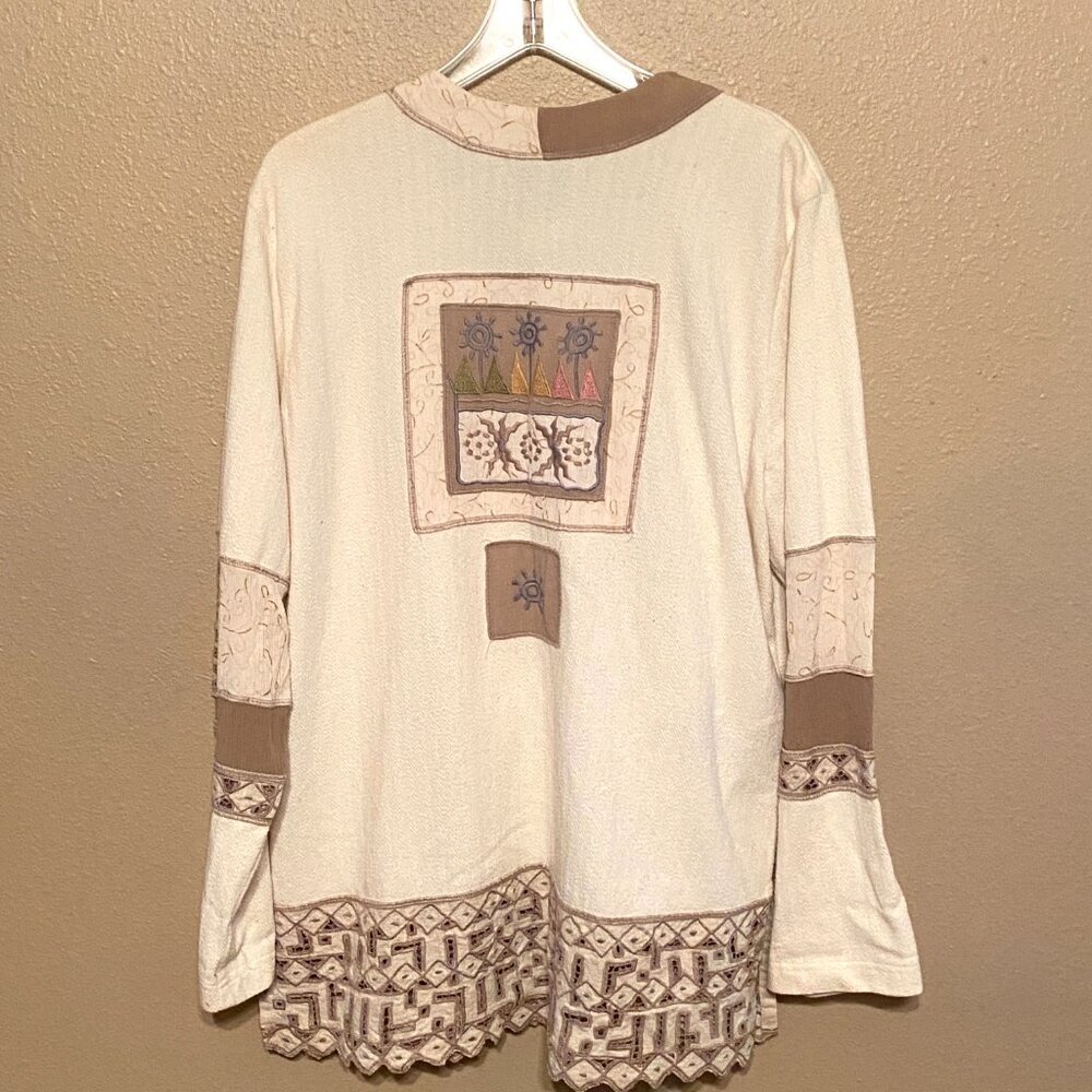 SURYA Art To Wear Vintage Women Cardigan Beige Embroidered Eclectic Size L - Picture 2 of 8